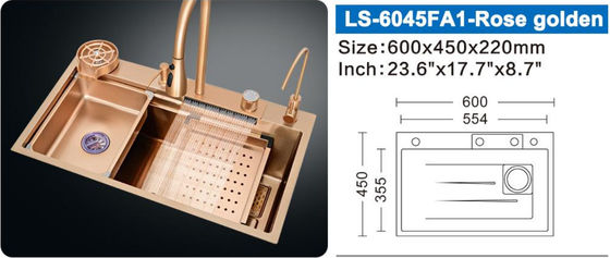 satın al Alt üst çift paslanmaz çelik SUS304 Lavabo Gül Altın Dijital Ekran online manufacture