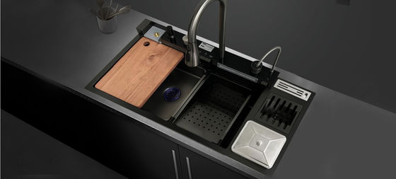 Купить Рельефная кухонная мойка из нержавеющей стали Nano Black, устойчивая к царапинам, цвета оружейного металла, многофункциональная online manufacture