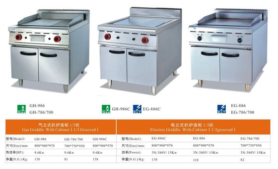 9.6KW Commercial Catering Equipment SS304 Stainless Steel Griddle Grill