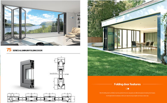 Foldable Sliding Aluminium Doors And Windows Tempered Glass For Shop Waterproof