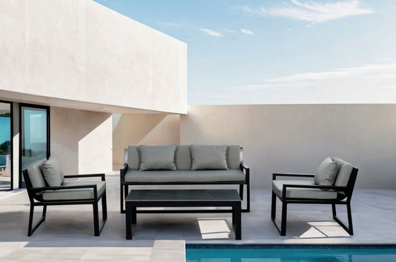 Weatherproof Aluminum Pool Lounge Couch Sofa Sun Bed Furniture Wood Garden