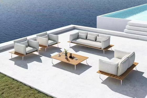 PE Rattan Teak Wood Hotel Poolside Coffee Furniture Set Sofa Outdoor For Villa Garden