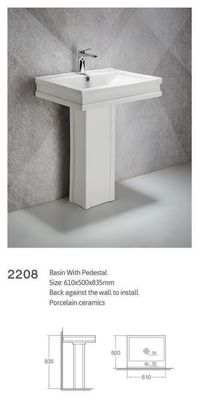 ODM Ceramic Porcelain Traditional Pedestal Sink Hand Wash Kitchen Sanitatyware Freestanding