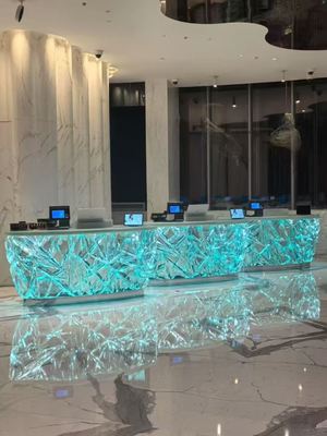 High Gloss Transparent Resin Reception Desk Corporate Office Bank Furniture Luxury Epoxy Clear Crystal Dining Table